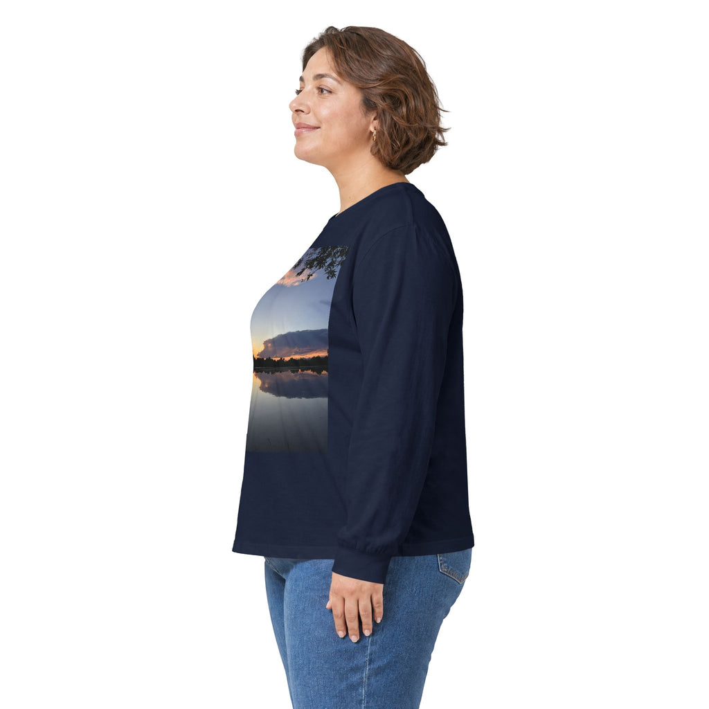 Ellensburg Sunset Fishing Pond Reflection Long Sleeve Tee