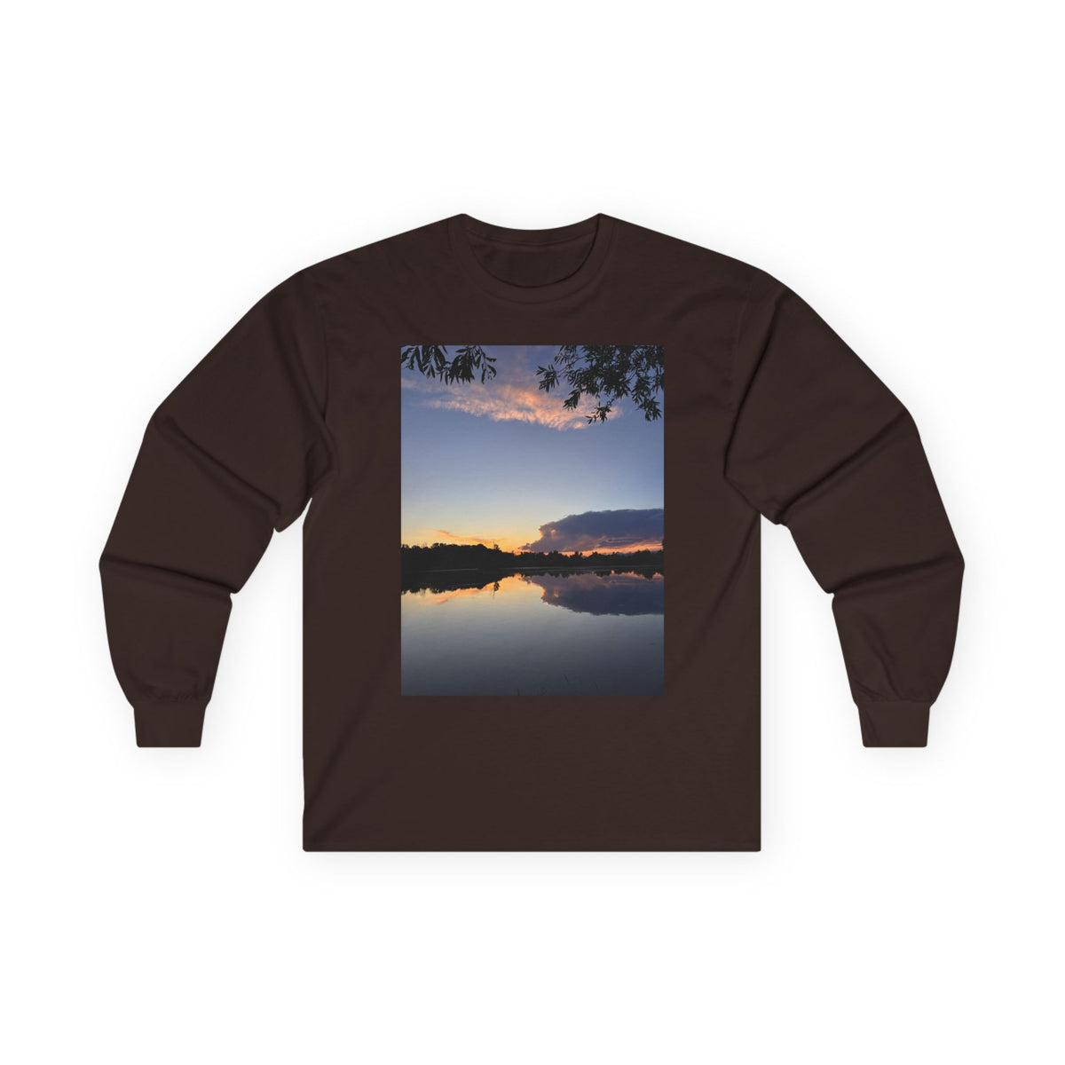 Ellensburg Sunset Fishing Pond Reflection Long Sleeve Tee