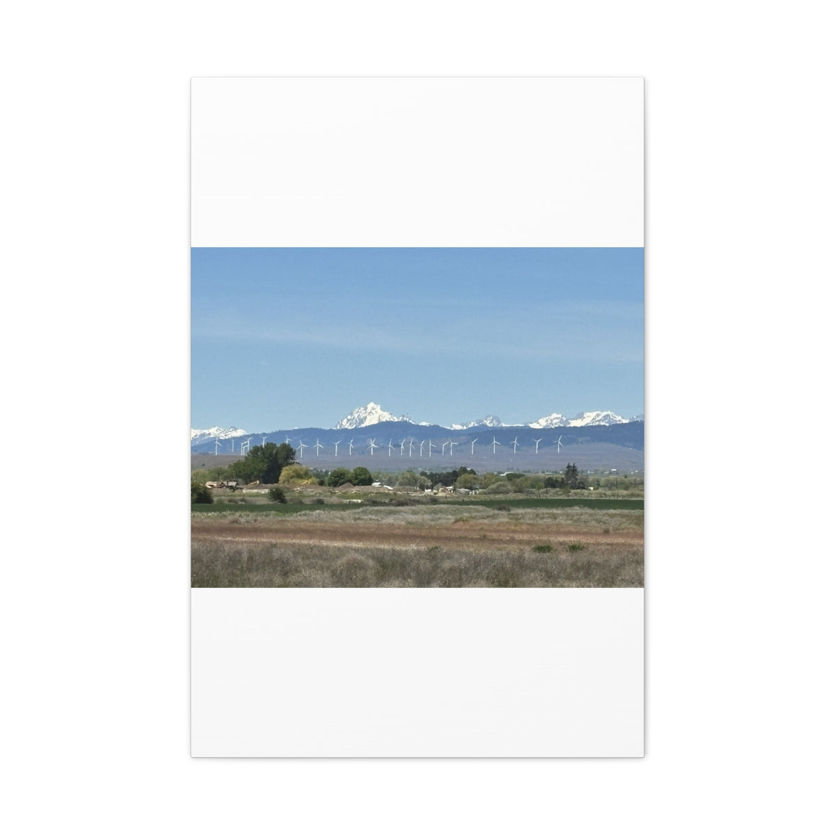 Décoration murale sur toile représentant la chaîne du mont Stuart et des éoliennes, vue depuis Ellensburg