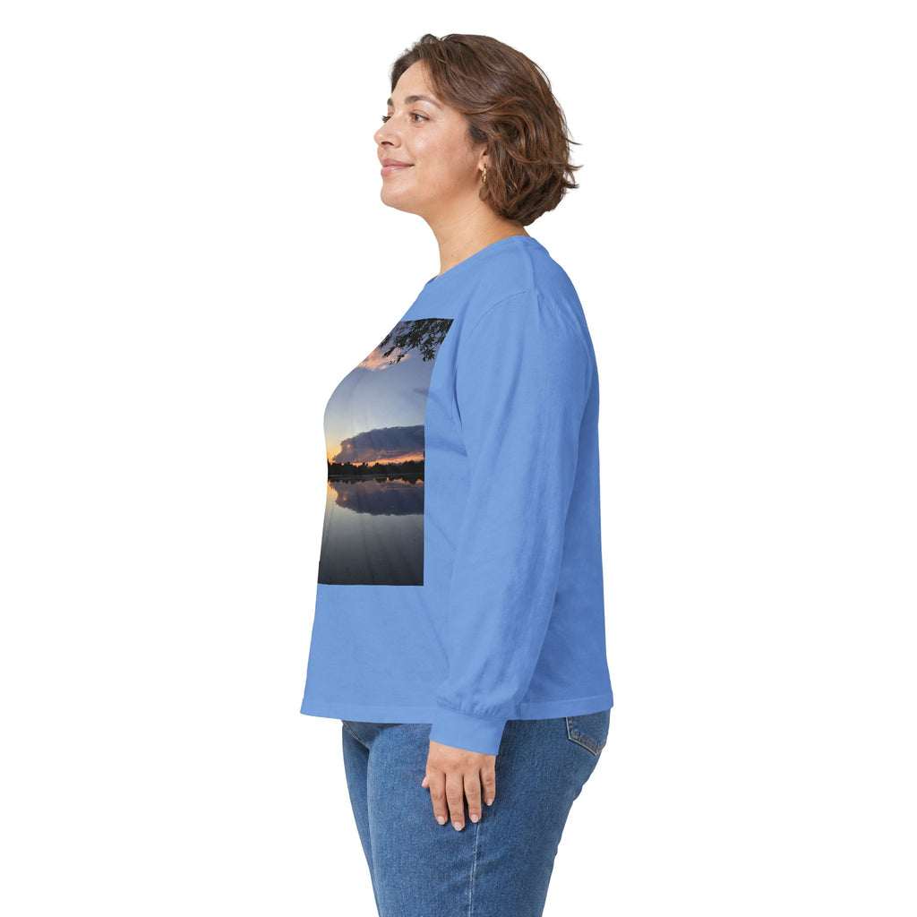 Ellensburg Sunset Fishing Pond Reflection Long Sleeve Tee