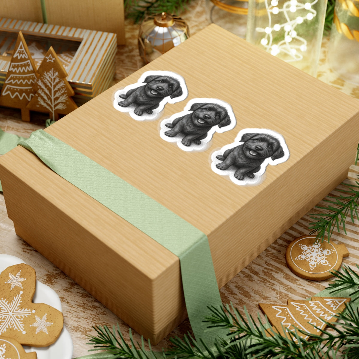 Cute Black Puppy Kiss-Cut Stickers