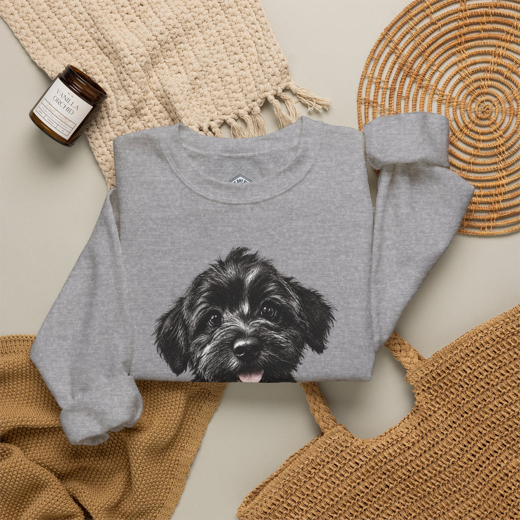 Cute Black Schnoodle Puppy Crewneck Sweatshirt