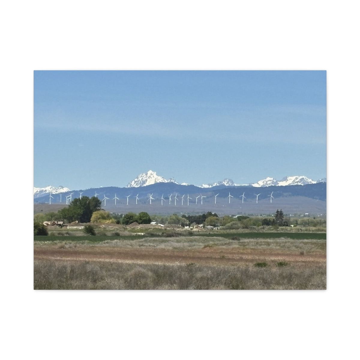 Décoration murale sur toile représentant la chaîne du mont Stuart et des éoliennes, vue depuis Ellensburg