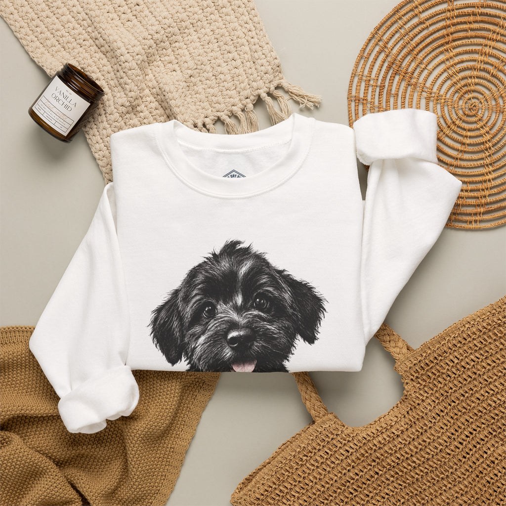 Cute Black Schnoodle Puppy Crewneck Sweatshirt