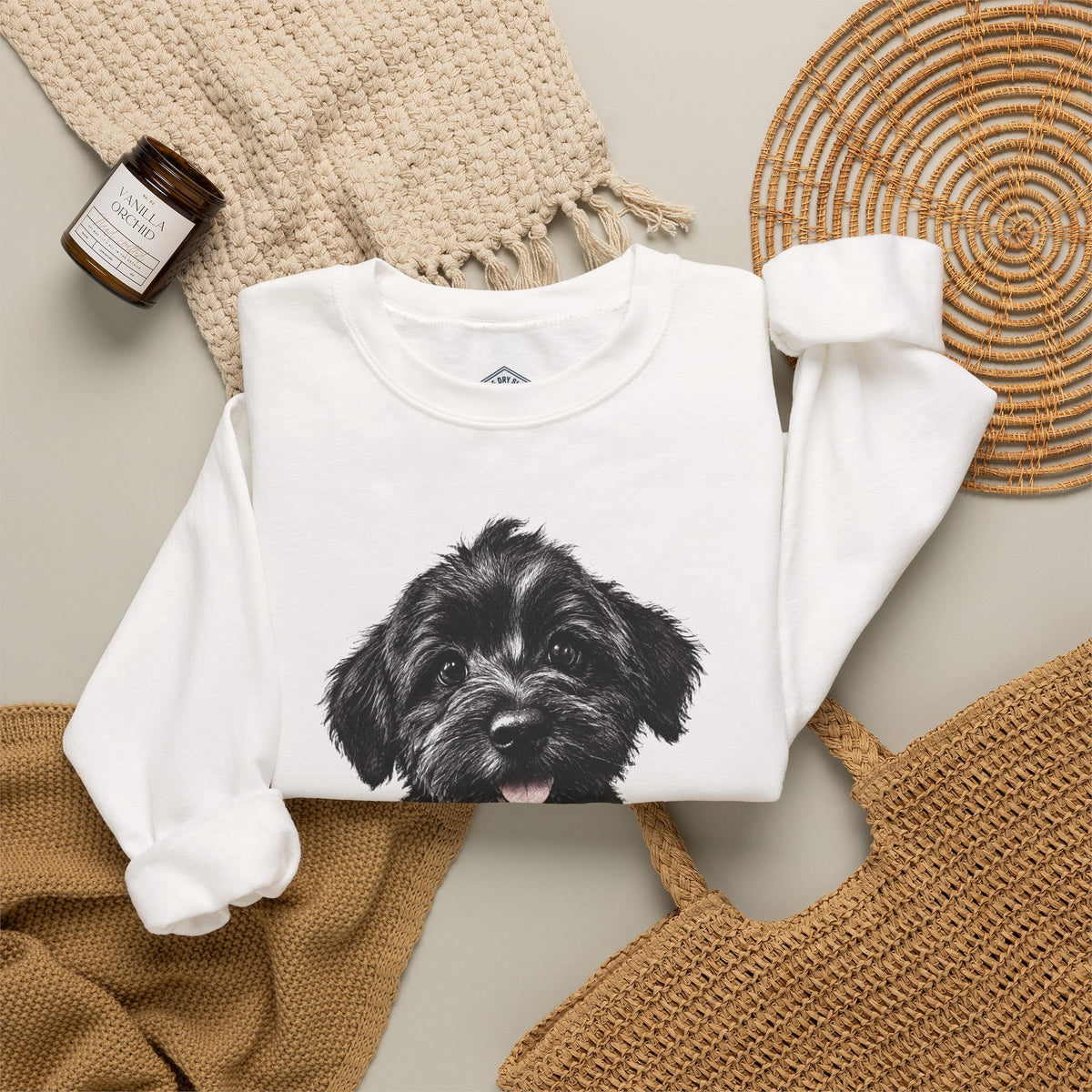 Cute Black Schnoodle Puppy Crewneck Sweatshirt