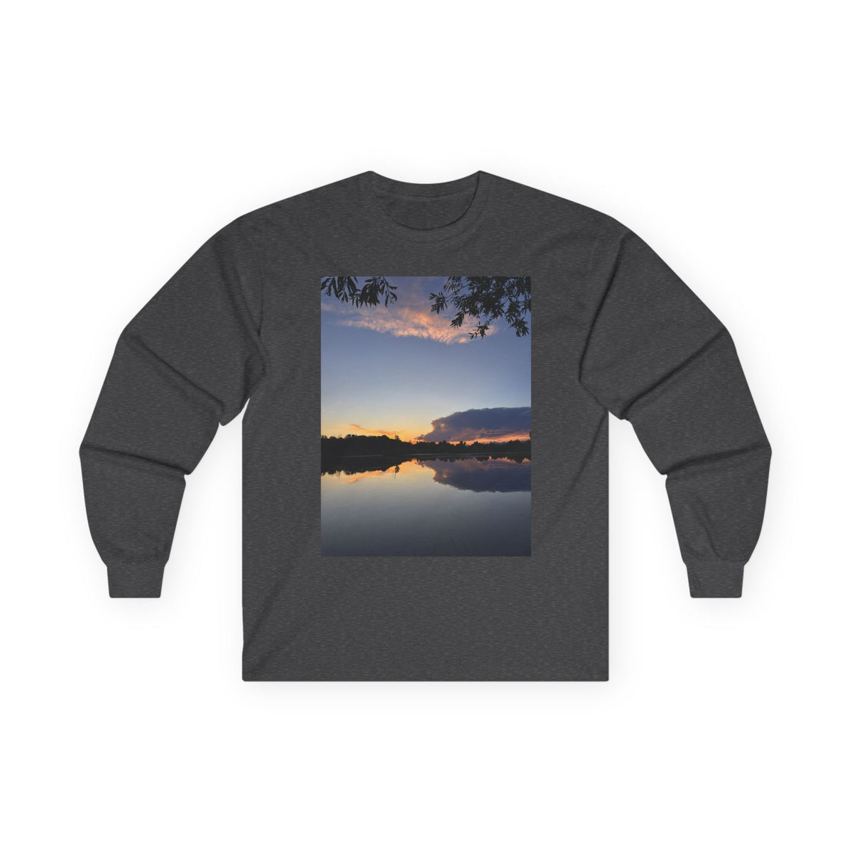 Ellensburg Sunset Fishing Pond Reflection Long Sleeve Tee