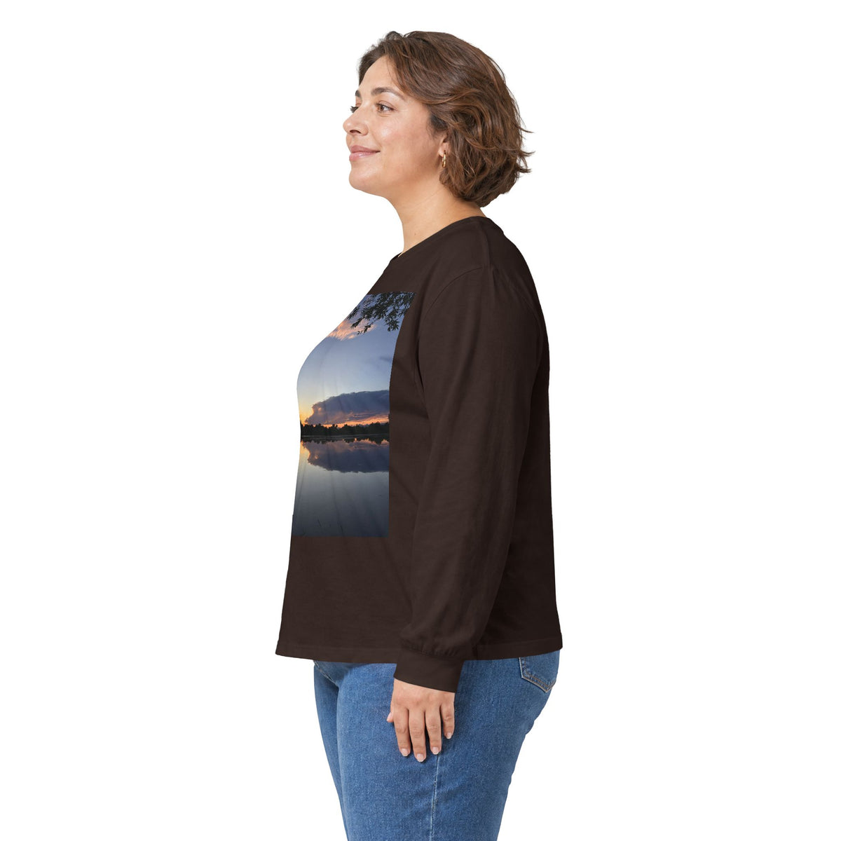 Ellensburg Sunset Fishing Pond Reflection Long Sleeve Tee