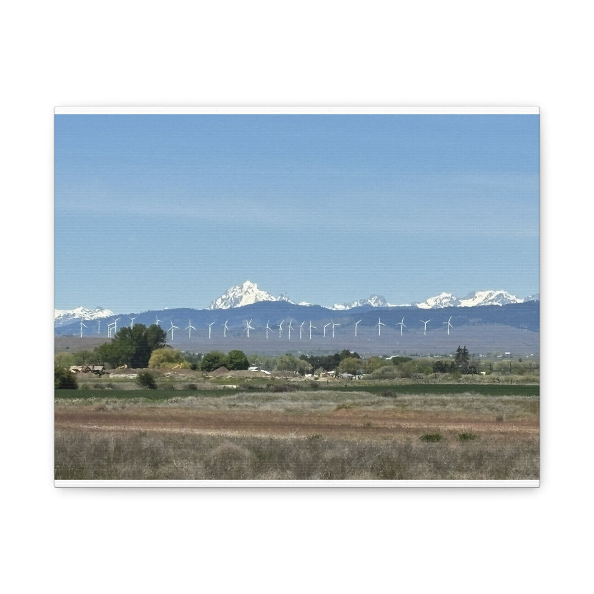 Décoration murale sur toile représentant la chaîne du mont Stuart et des éoliennes, vue depuis Ellensburg