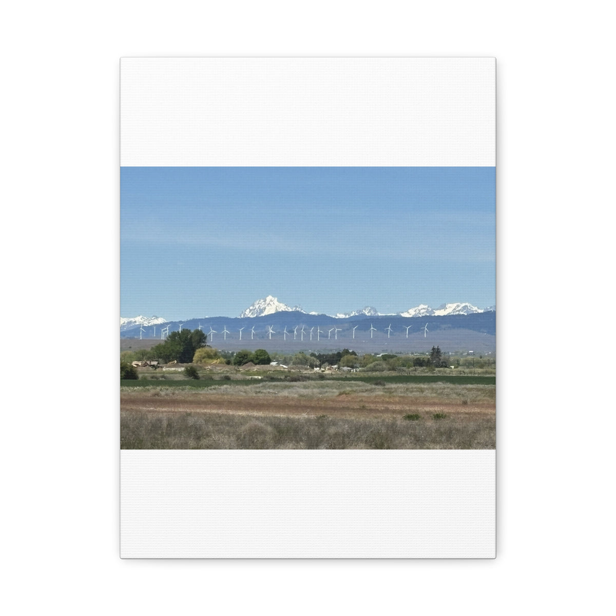 Décoration murale sur toile représentant la chaîne du mont Stuart et des éoliennes, vue depuis Ellensburg