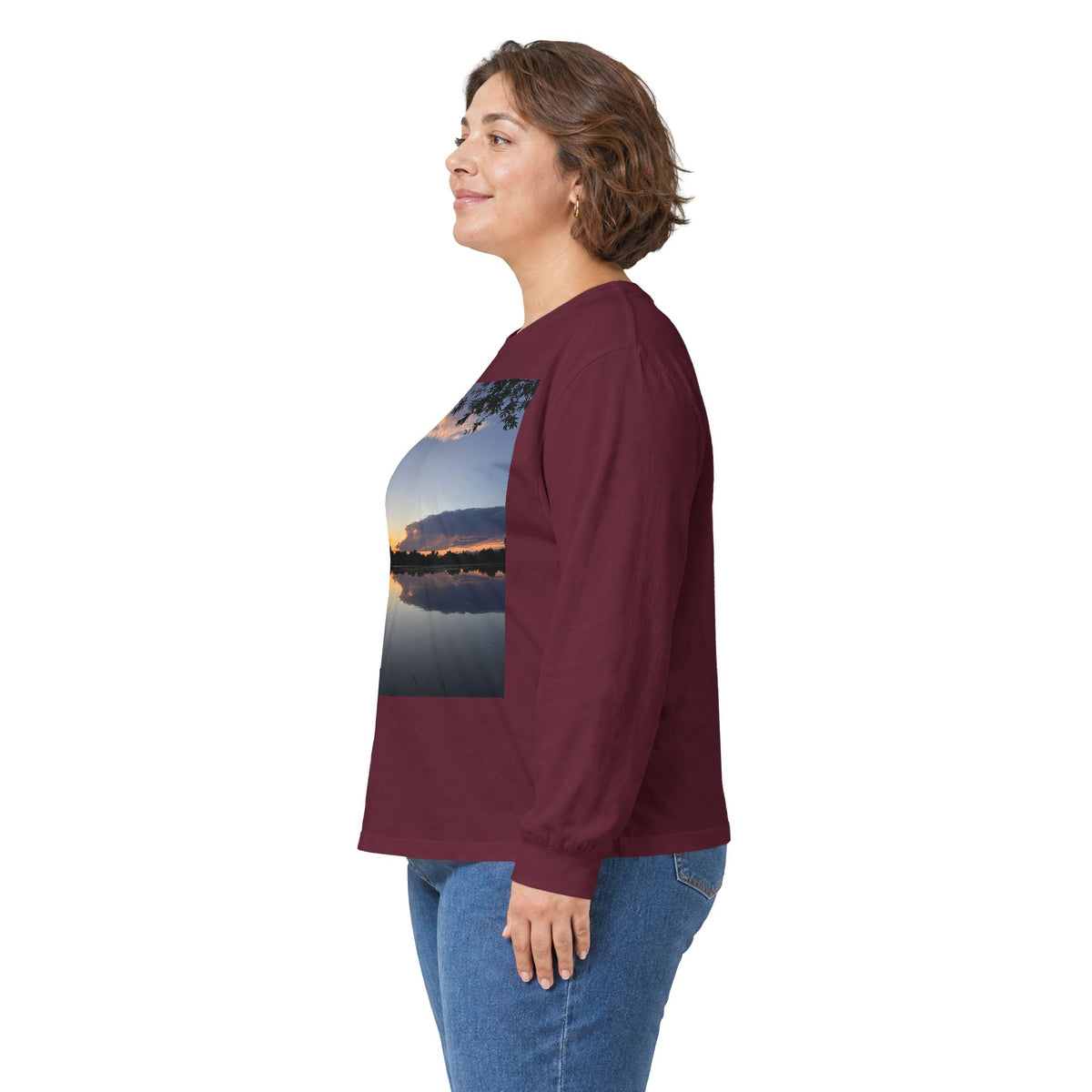 Ellensburg Sunset Fishing Pond Reflection Long Sleeve Tee