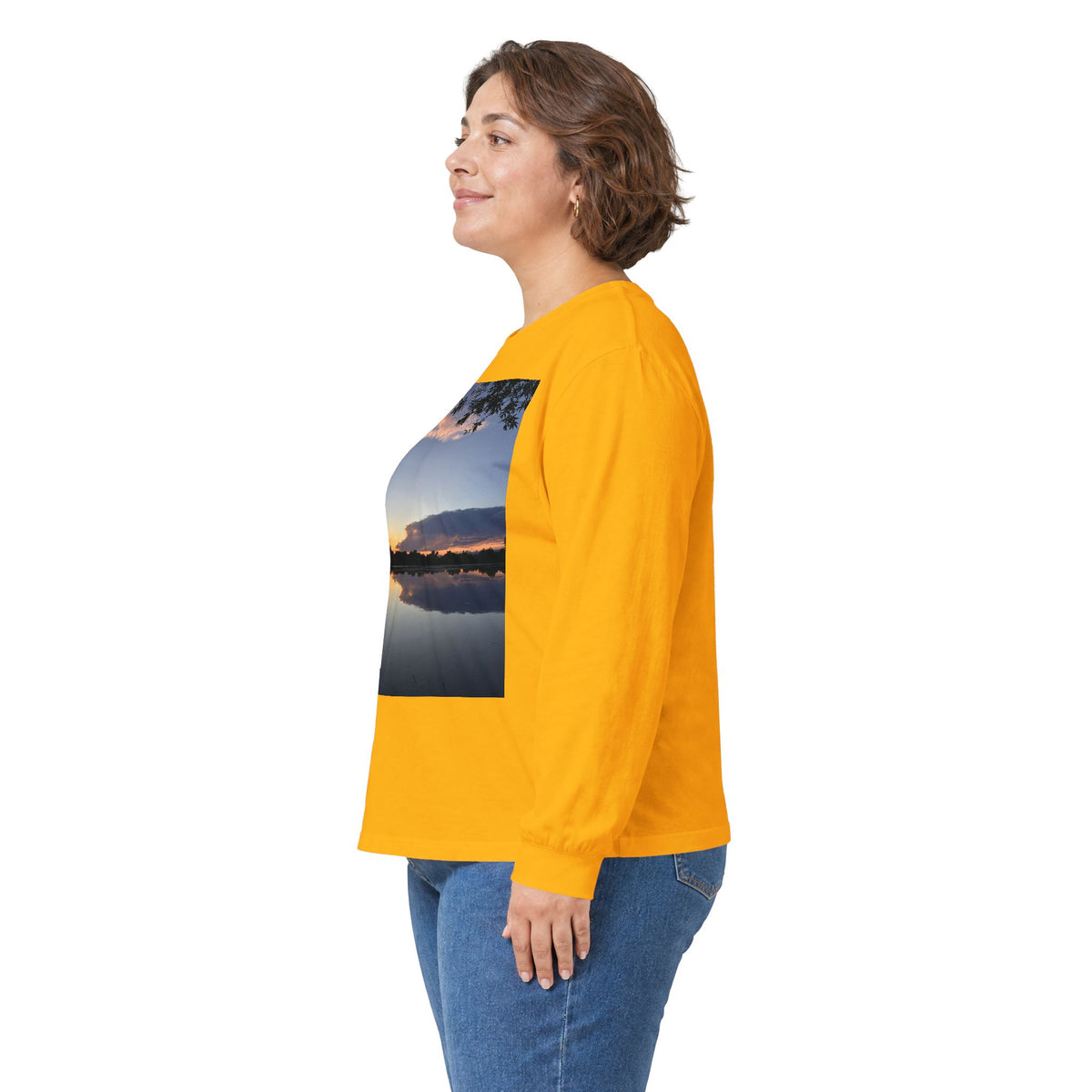 Ellensburg Sunset Fishing Pond Reflection Long Sleeve Tee