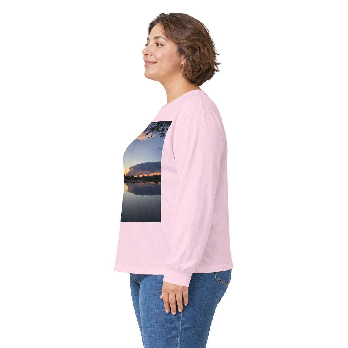 Ellensburg Sunset Fishing Pond Reflection Long Sleeve Tee