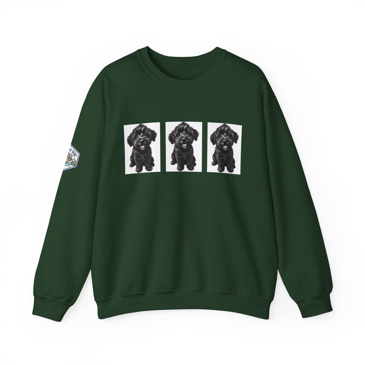 Three Black Schnoodle Puppy Graphic Crewneck Sweatshirt