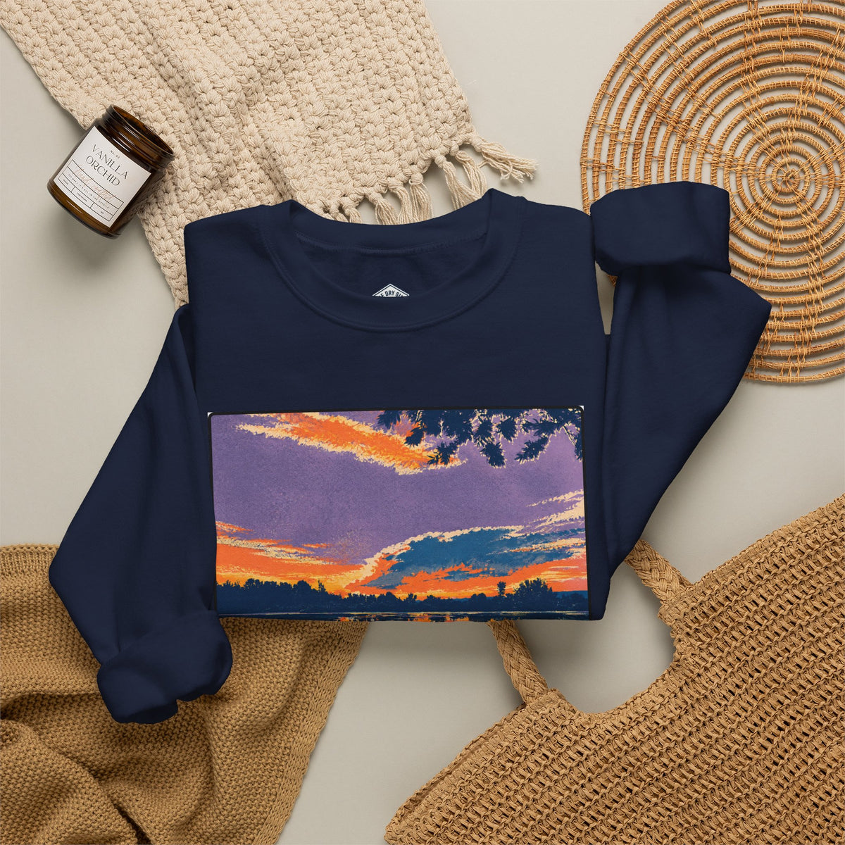 Retro Sunset Ellensburg Ringer Loop Crewneck Sweatshirt