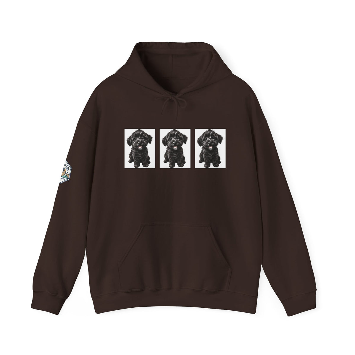 Three Black Schnoodle Puppy Graphic Hoodie