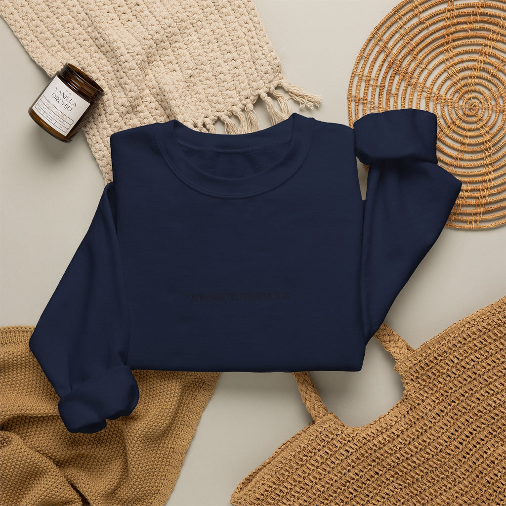 Sweat-shirt col rond minimaliste « Je ne suis ici que pour un alibi »