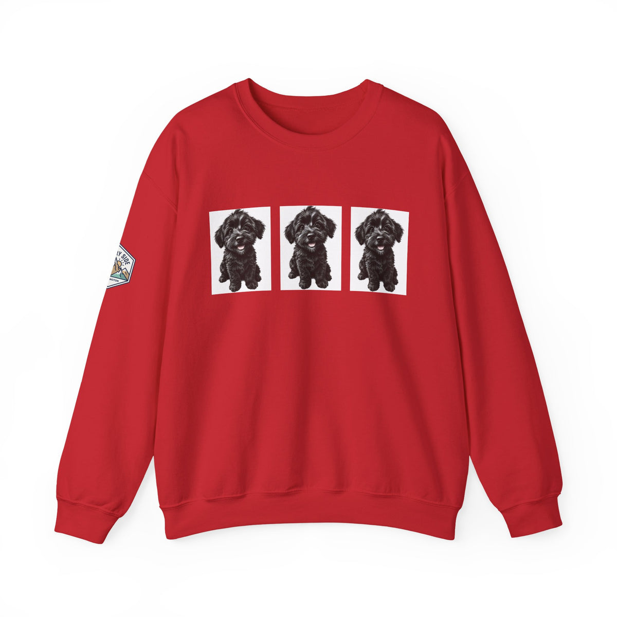 Three Black Schnoodle Puppy Graphic Crewneck Sweatshirt