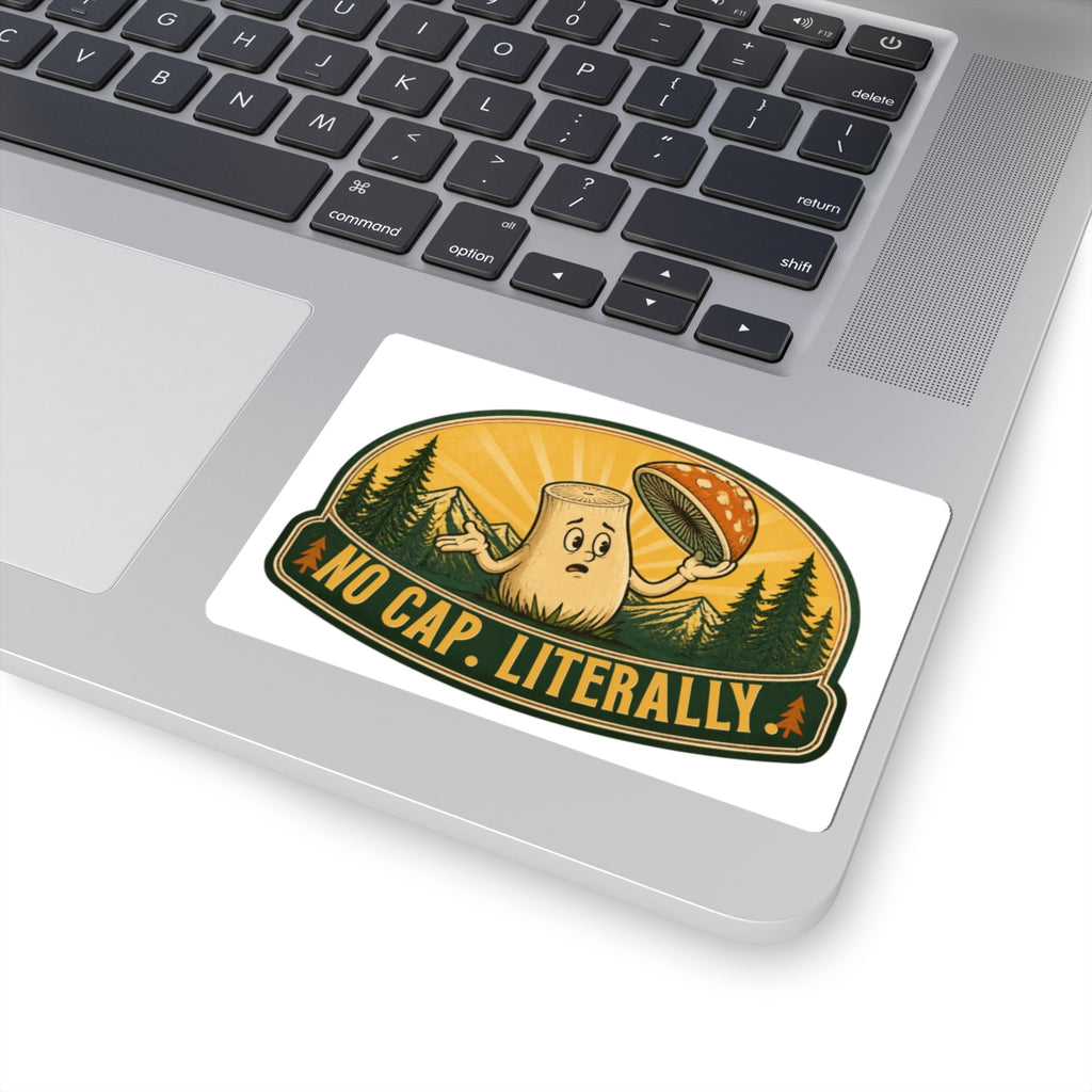 No Cap Literally Mushroom Camping Kiss-Cut Sticker