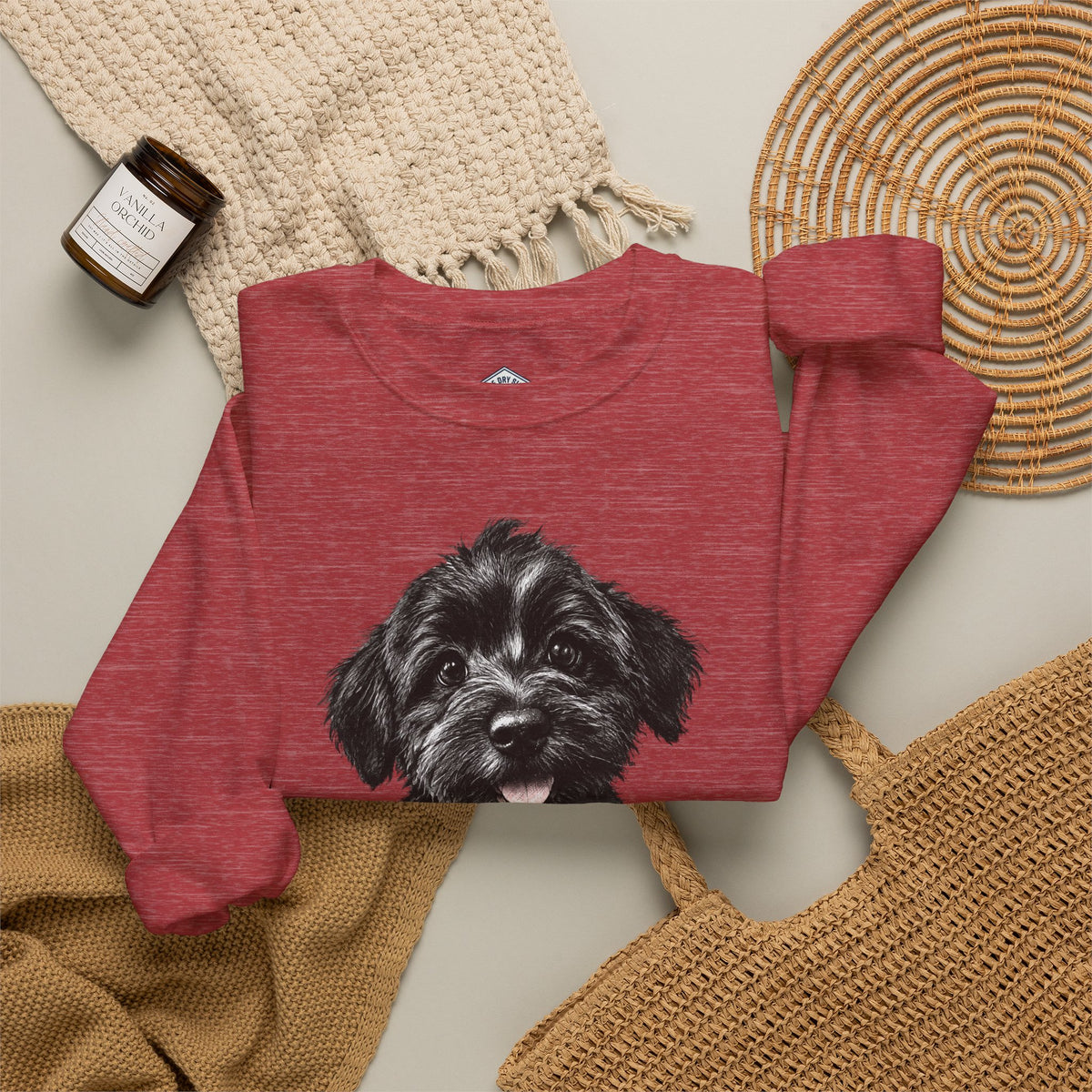 Cute Black Schnoodle Puppy Crewneck Sweatshirt