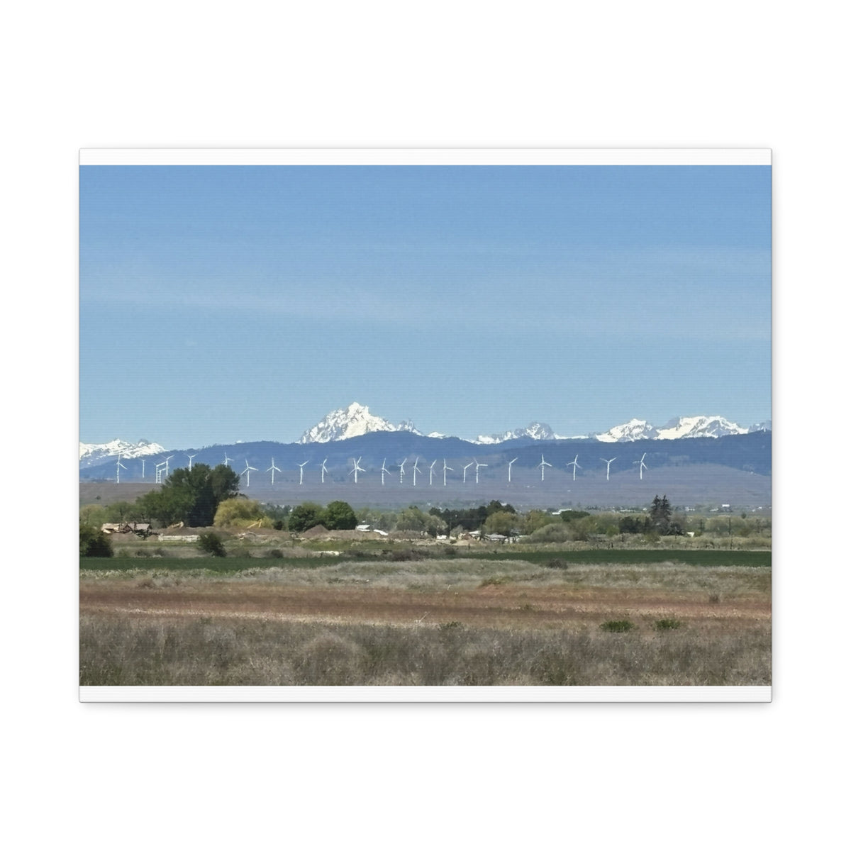 Décoration murale sur toile représentant la chaîne du mont Stuart et des éoliennes, vue depuis Ellensburg