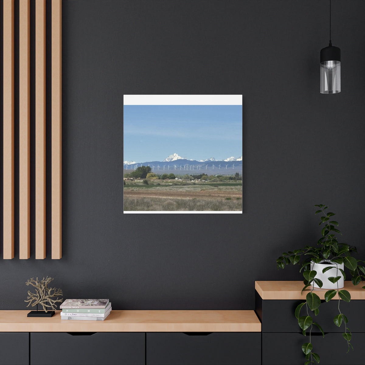 Mt Stuart Range with Windmill Landscape from Ellensburg Canvas Wall Art