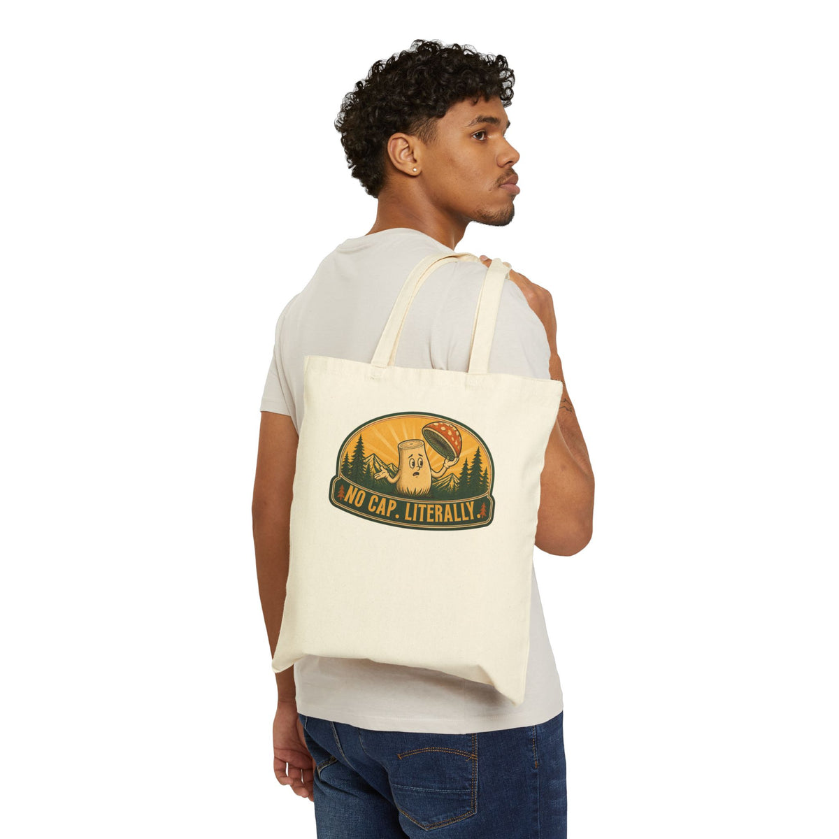 “No Cap, Literally” Funny Meme Cotton Canvas Tote Bag