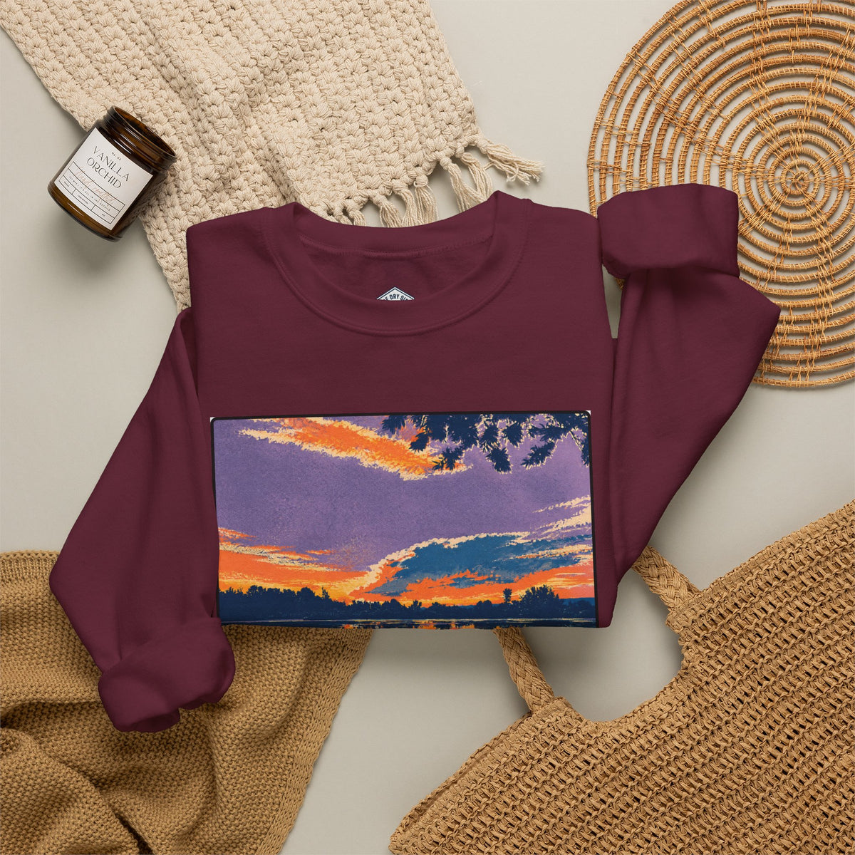 Retro Sunset Ellensburg Ringer Loop Crewneck Sweatshirt