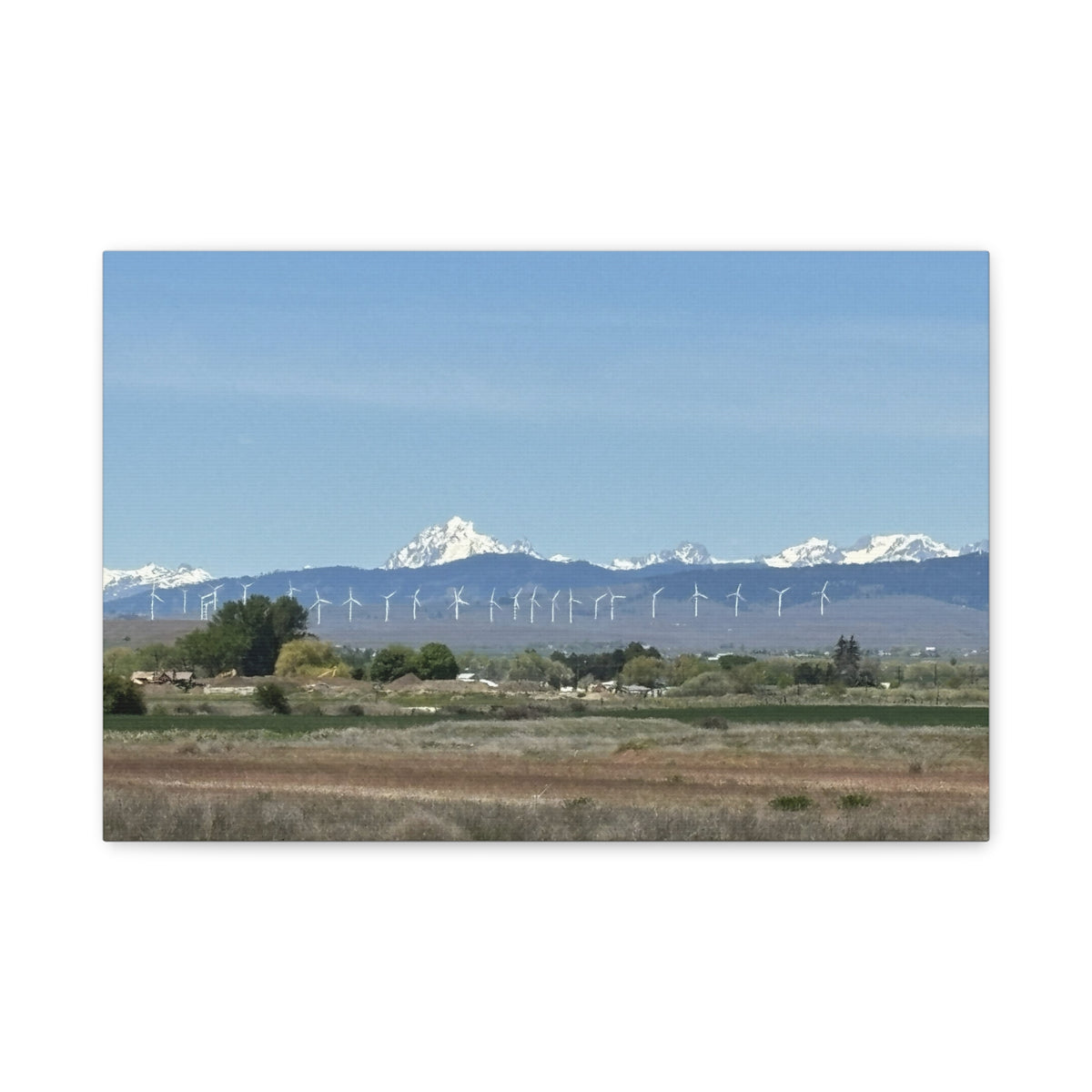 Décoration murale sur toile représentant la chaîne du mont Stuart et des éoliennes, vue depuis Ellensburg