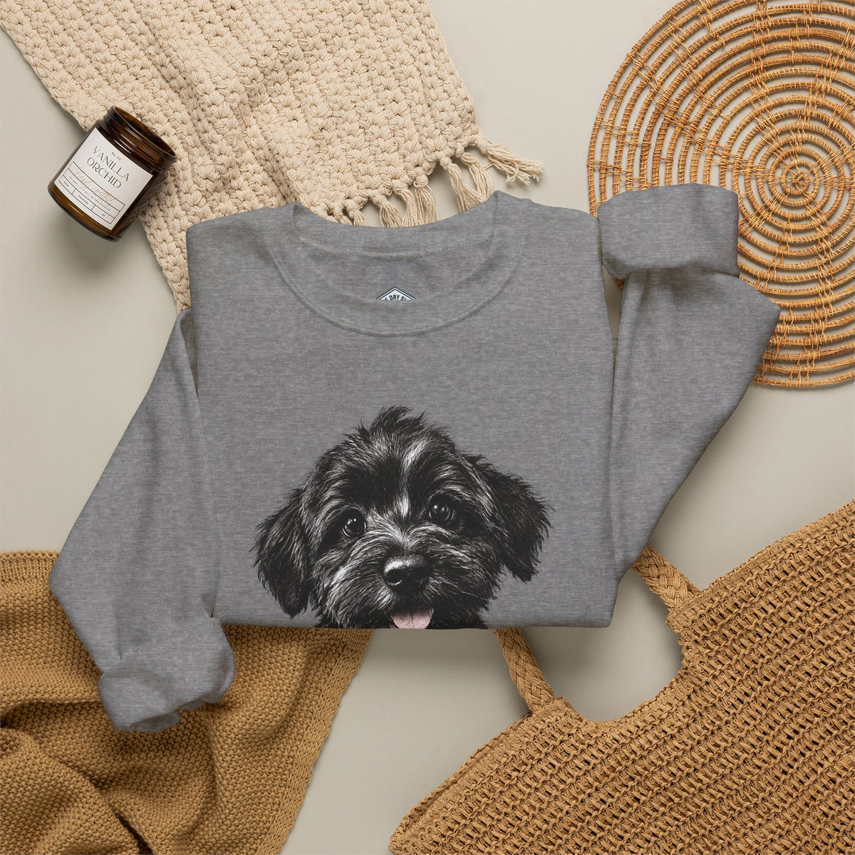 Cute Black Schnoodle Puppy Crewneck Sweatshirt