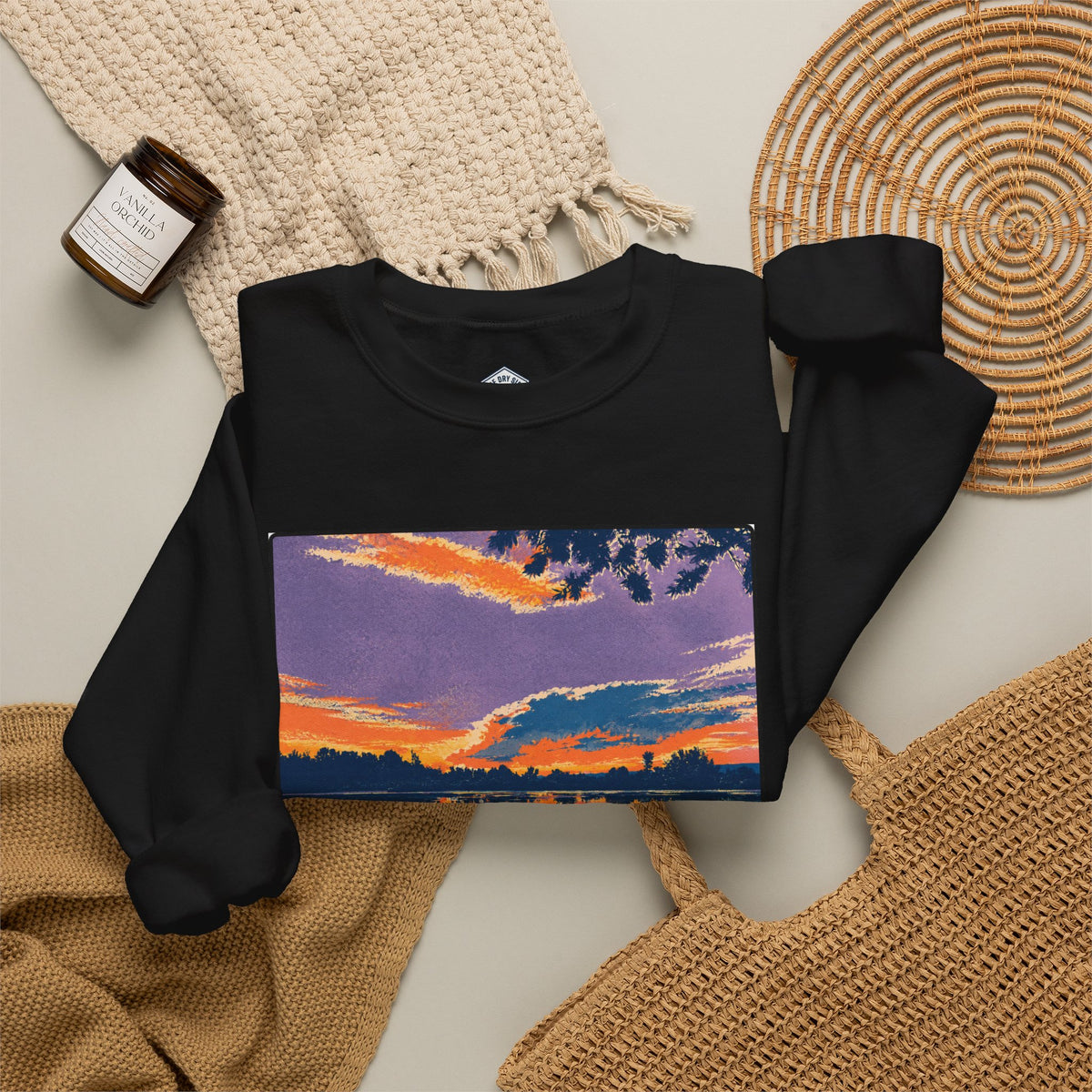 Retro Sunset Ellensburg Ringer Loop Crewneck Sweatshirt