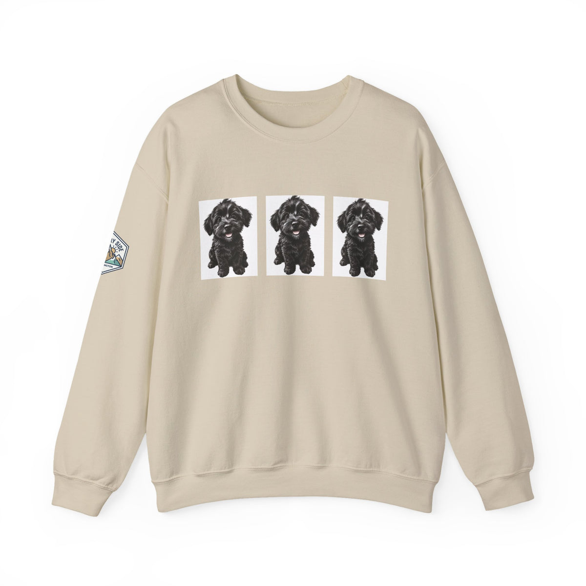 Three Black Schnoodle Puppy Graphic Crewneck Sweatshirt
