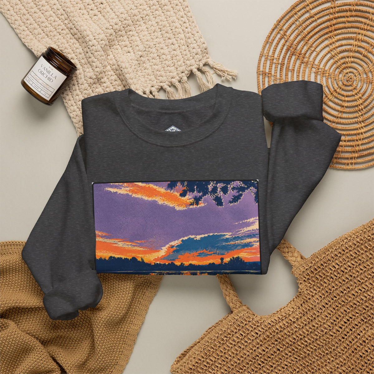 Retro Sunset Ellensburg Ringer Loop Crewneck Sweatshirt
