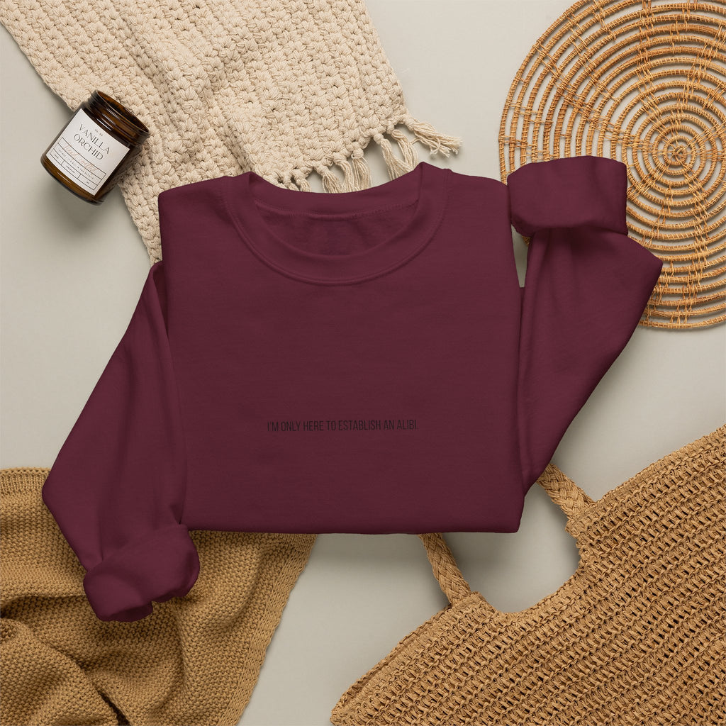 Sweat-shirt col rond minimaliste « Je ne suis ici que pour un alibi »
