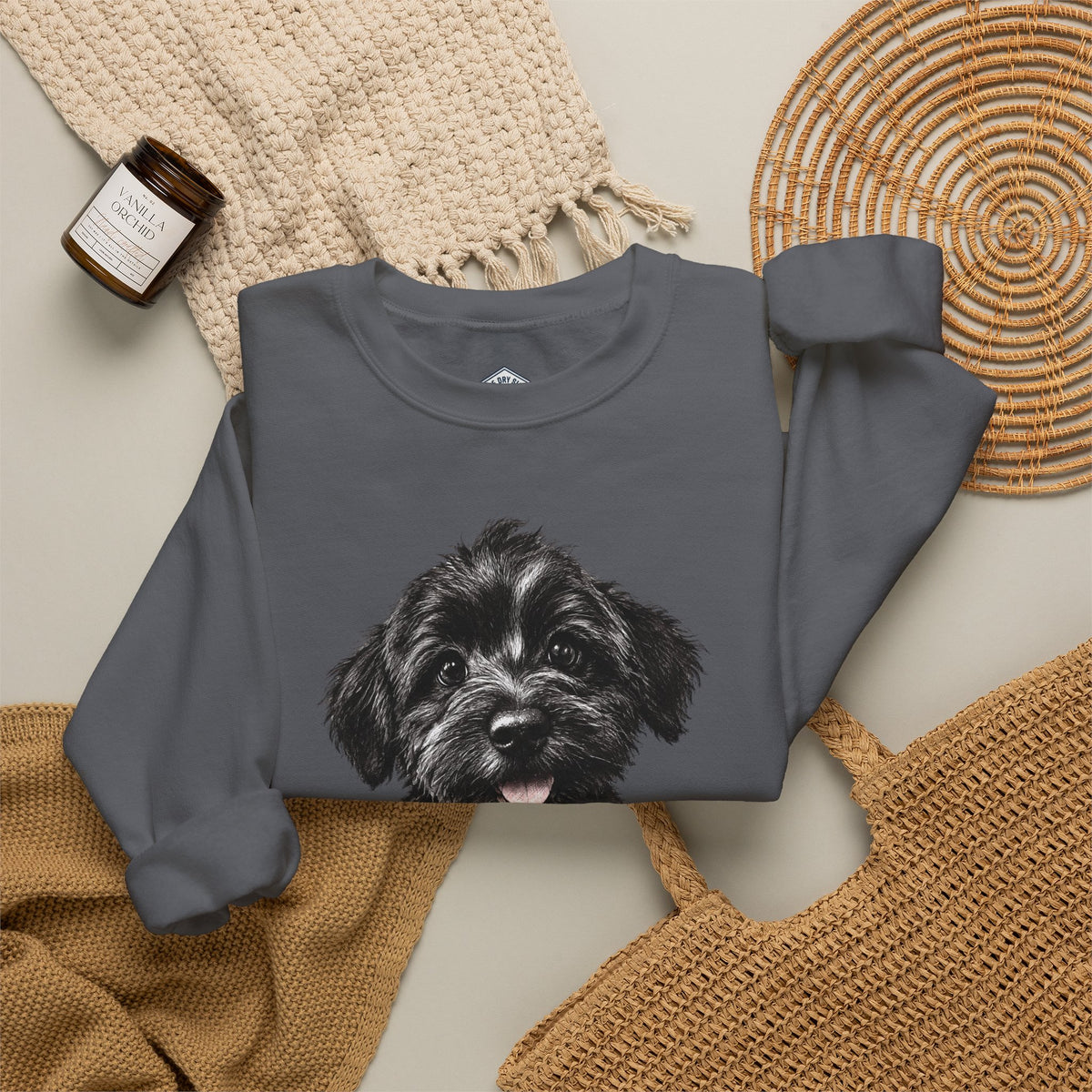 Cute Black Schnoodle Puppy Crewneck Sweatshirt