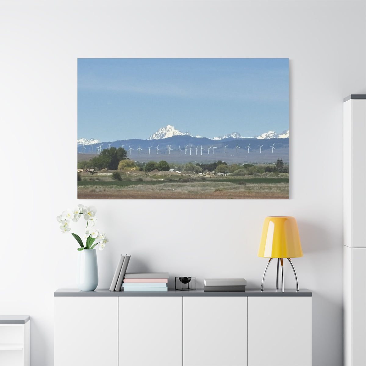 Mt Stuart Range with Windmill Landscape from Ellensburg Canvas Wall Art