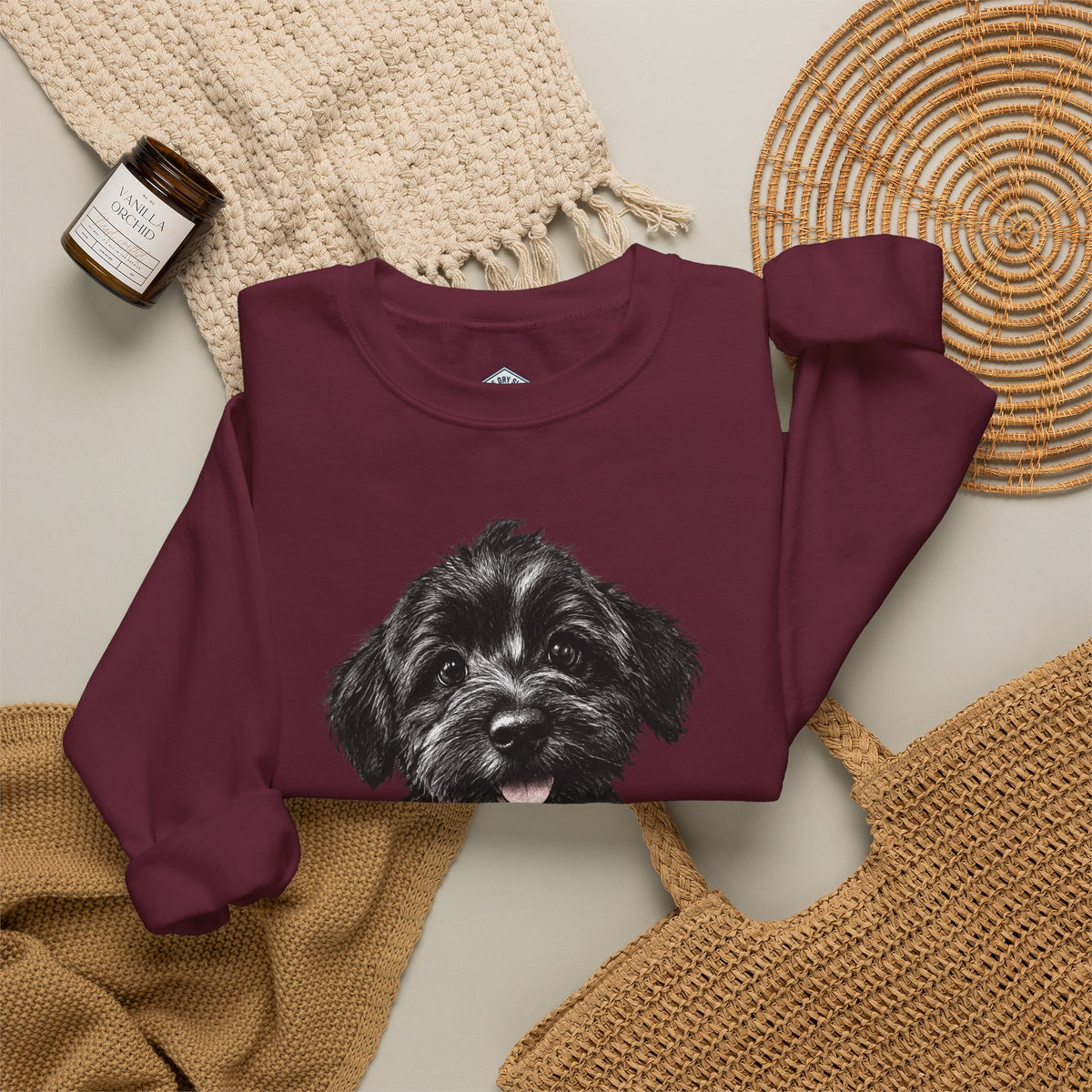 Cute Black Schnoodle Puppy Crewneck Sweatshirt