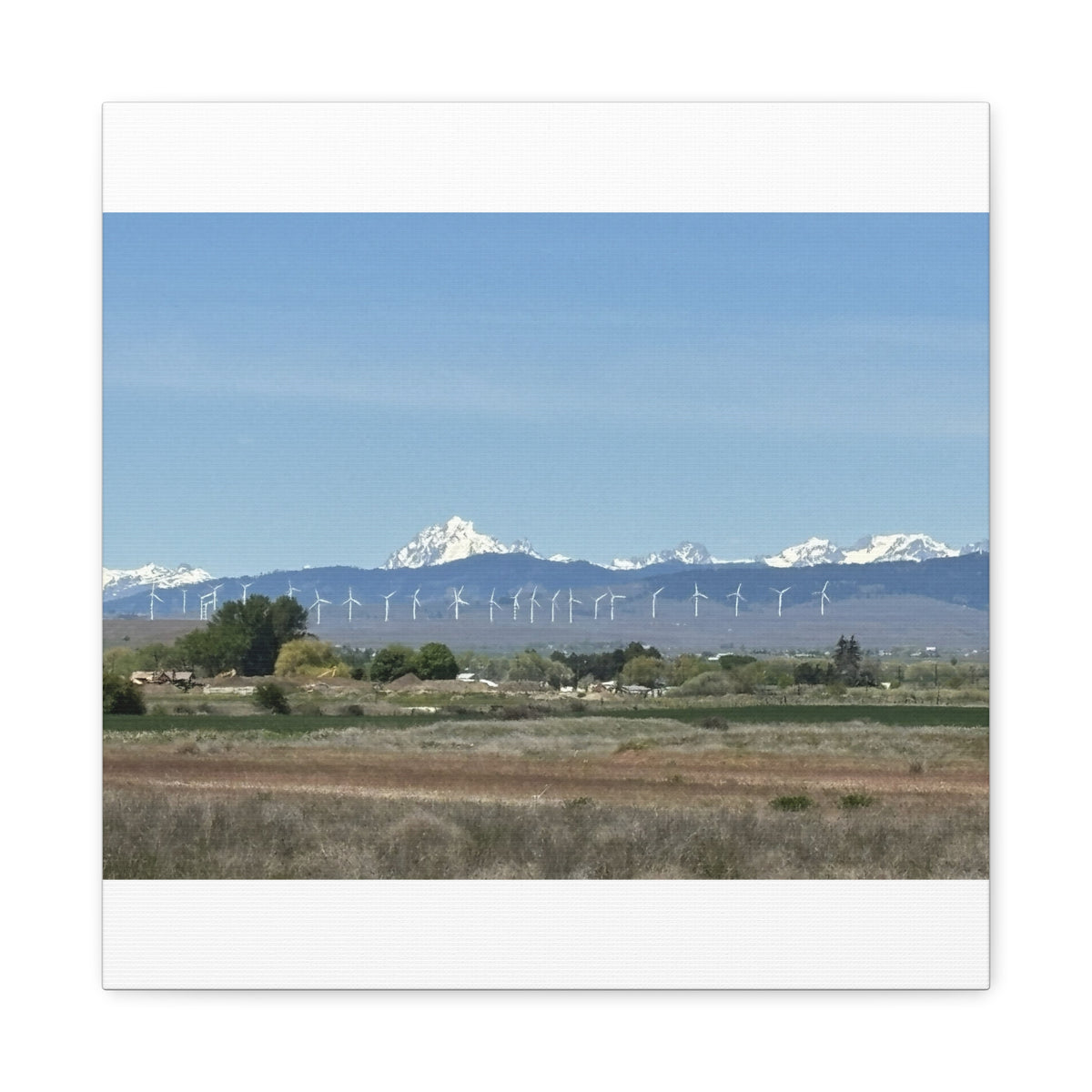 Décoration murale sur toile représentant la chaîne du mont Stuart et des éoliennes, vue depuis Ellensburg
