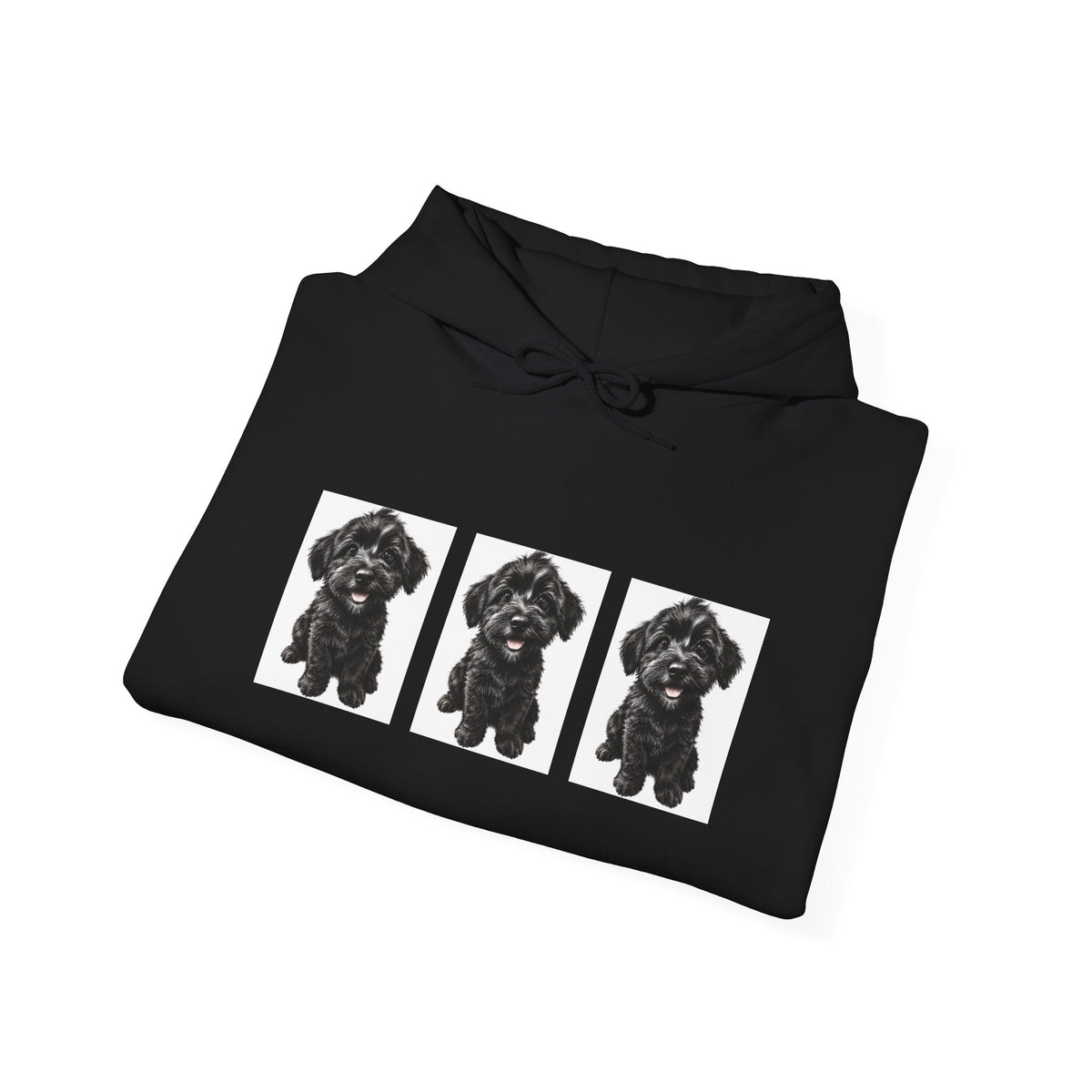 Three Black Schnoodle Puppy Graphic Hoodie