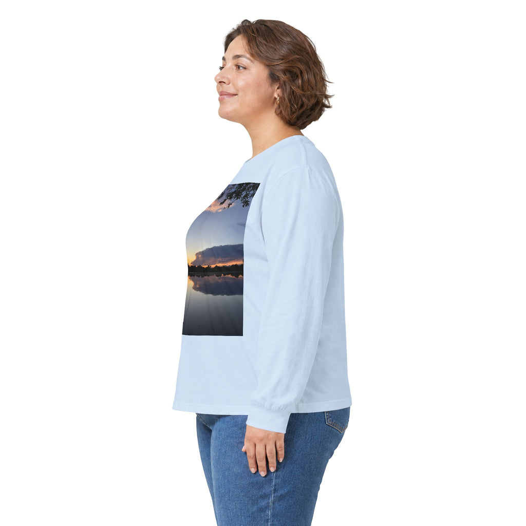 Ellensburg Sunset Fishing Pond Reflection Long Sleeve Tee