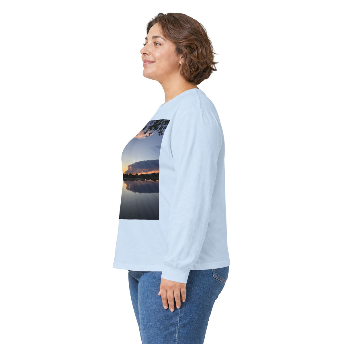 Ellensburg Sunset Fishing Pond Reflection Long Sleeve Tee