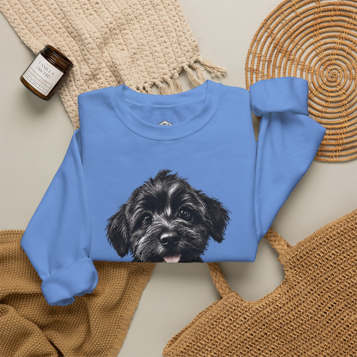Cute Black Schnoodle Puppy Crewneck Sweatshirt