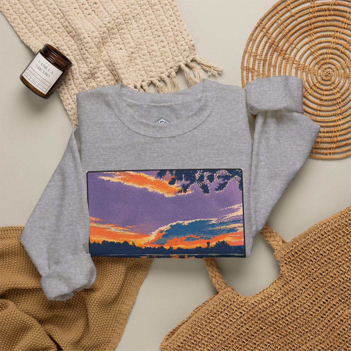 Retro Sunset Ellensburg Ringer Loop Crewneck Sweatshirt