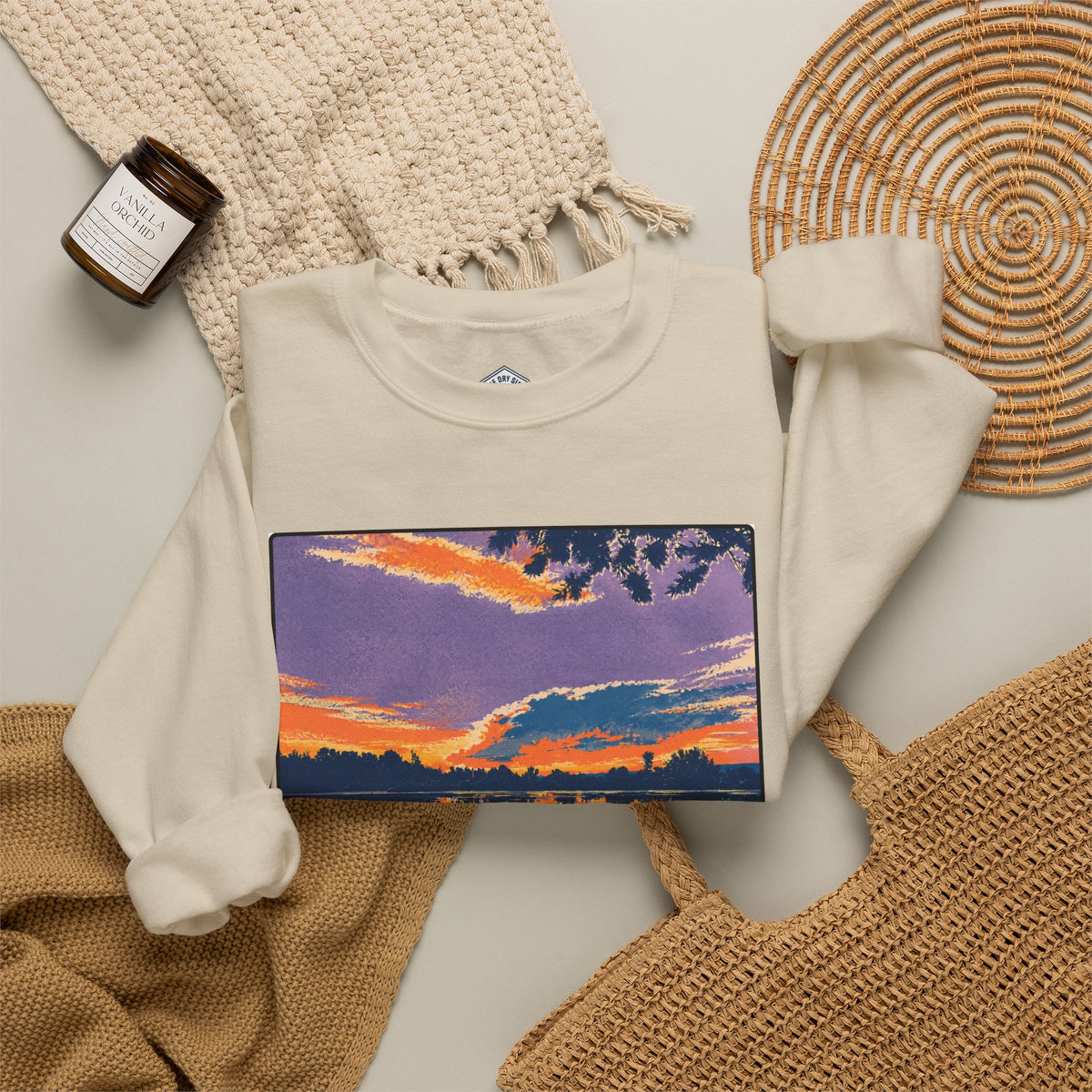 Retro Sunset Ellensburg Ringer Loop Crewneck Sweatshirt