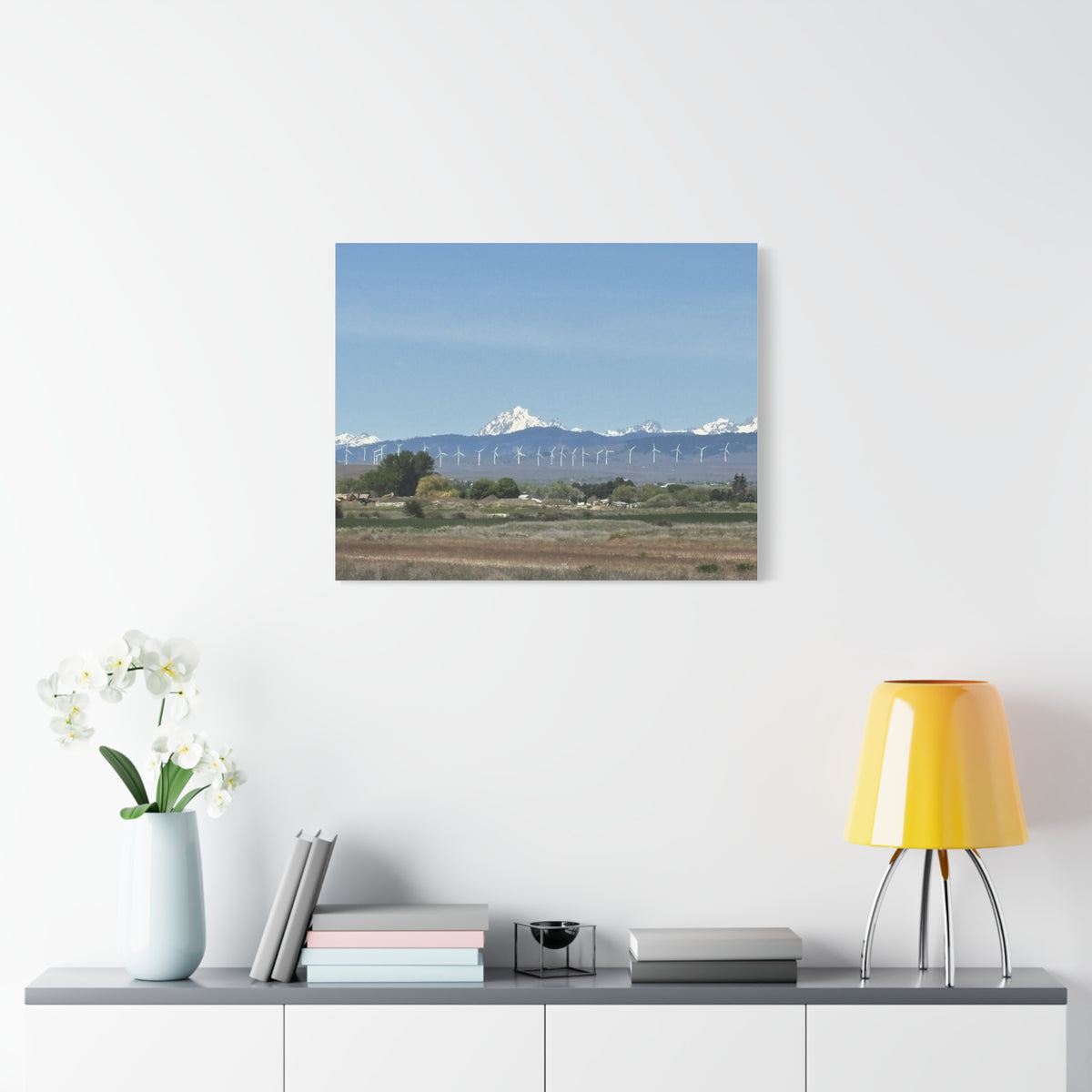 Mt Stuart Range with Windmill Landscape from Ellensburg Canvas Wall Art