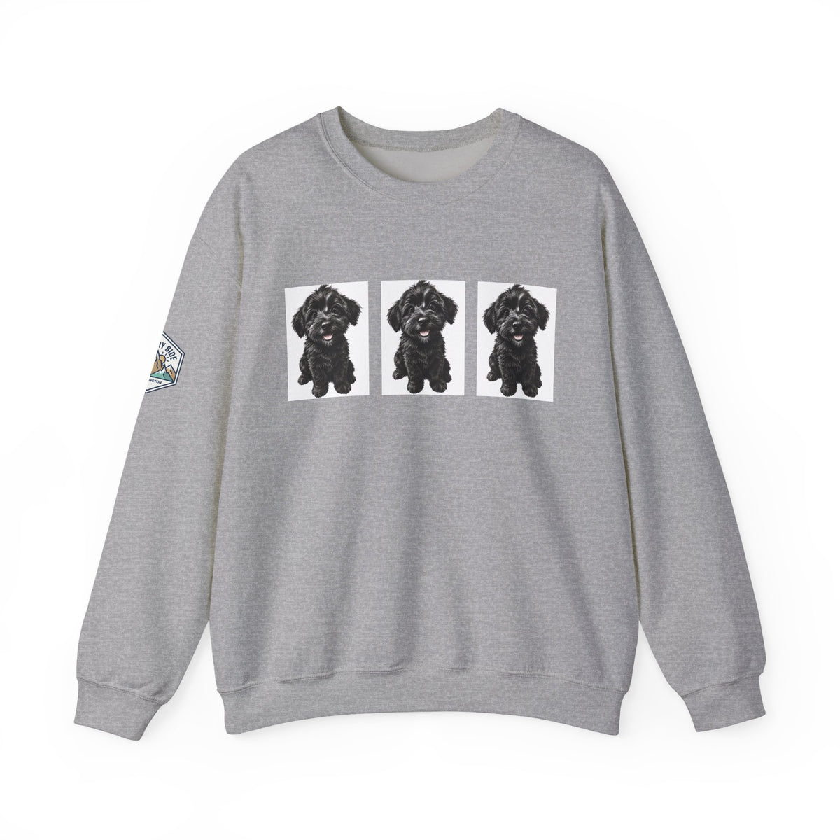 Three Black Schnoodle Puppy Graphic Crewneck Sweatshirt