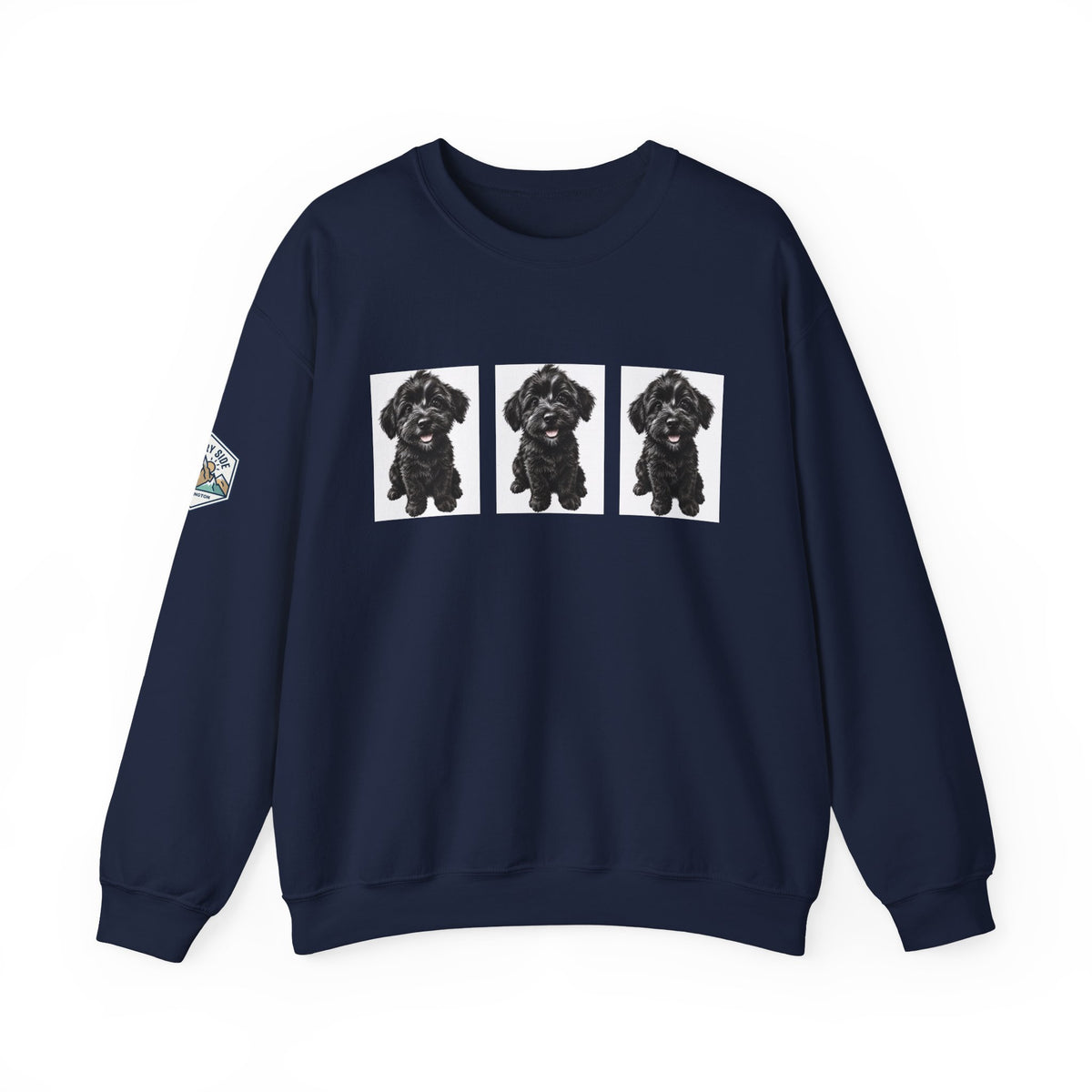 Three Black Schnoodle Puppy Graphic Crewneck Sweatshirt