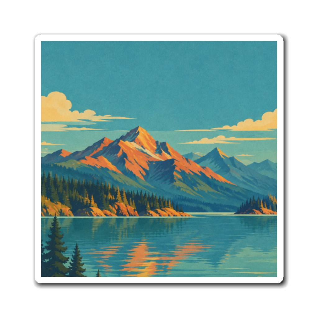 Lake Chelan inspired Mountains and Lake Landscape Magnet