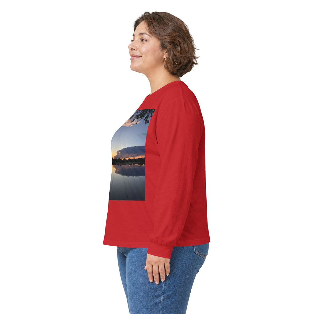 Ellensburg Sunset Fishing Pond Reflection Long Sleeve Tee