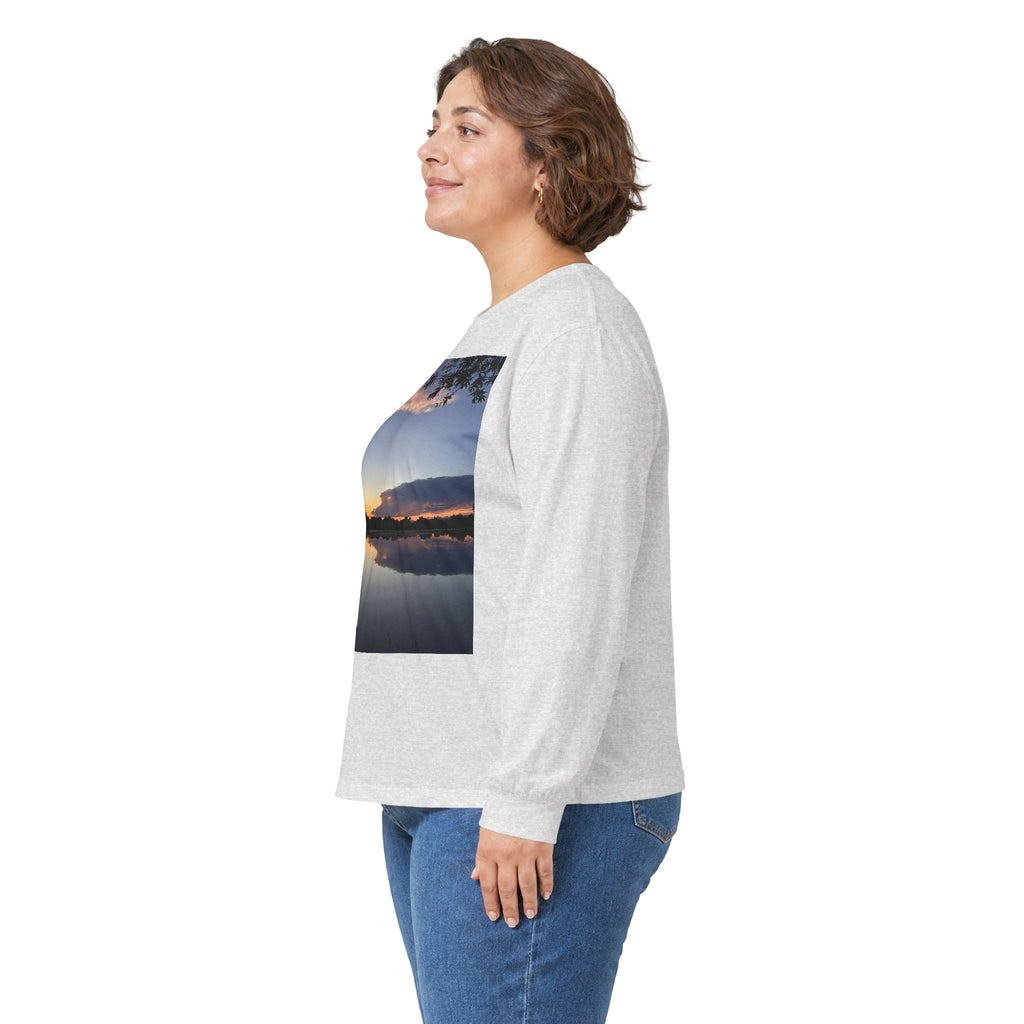Ellensburg Sunset Fishing Pond Reflection Long Sleeve Tee