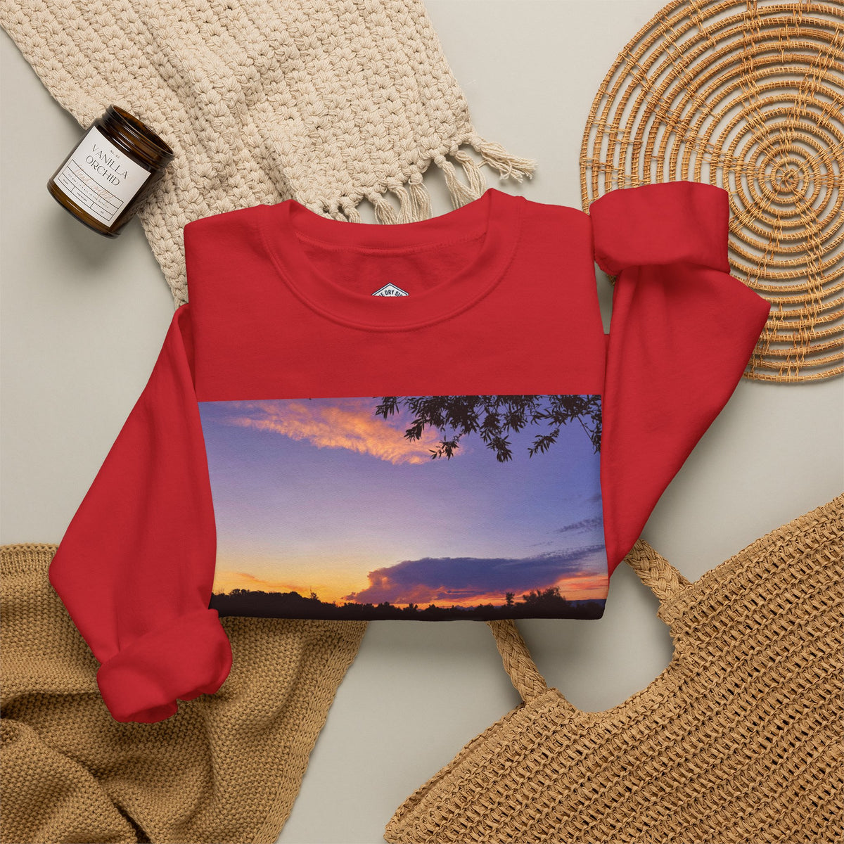Sweat-shirt ras du cou pour paysagiste avec coucher de soleil sur le lac d’Ellensburg
